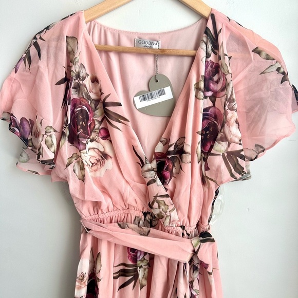 Goddiva Floral Printed Chiffon Midi Dress - Picture 4 of 6